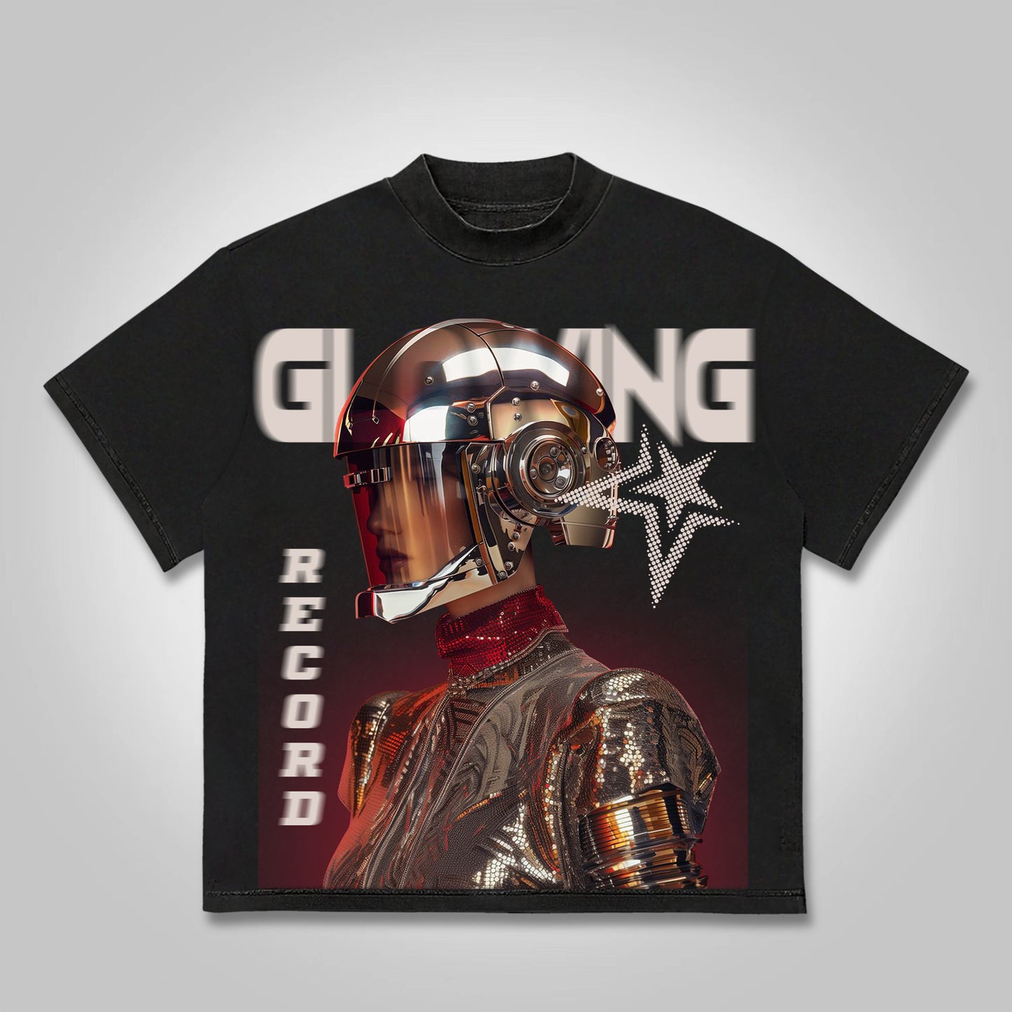 Vintage Glowing Astronaut Graphic Print Cotton T-shirt