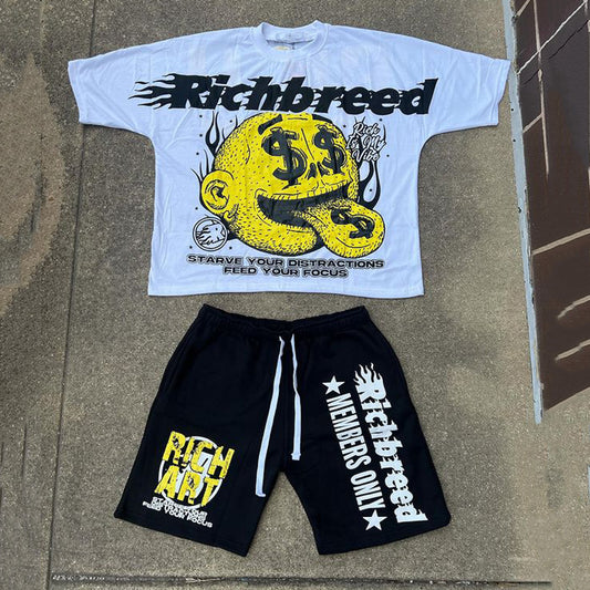 Vintage Rich Breed Graphic Print T-Shirt And Shorts Set