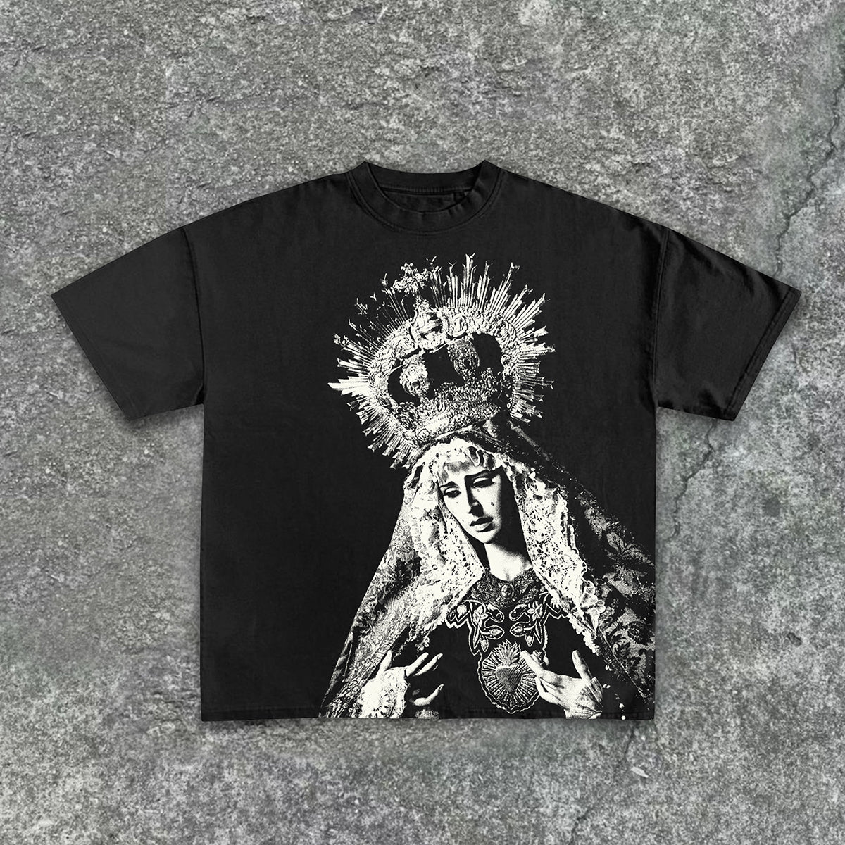 Vintage The Scriptures Of The Blessed Virgin Mary Print Cotton T-Shirt