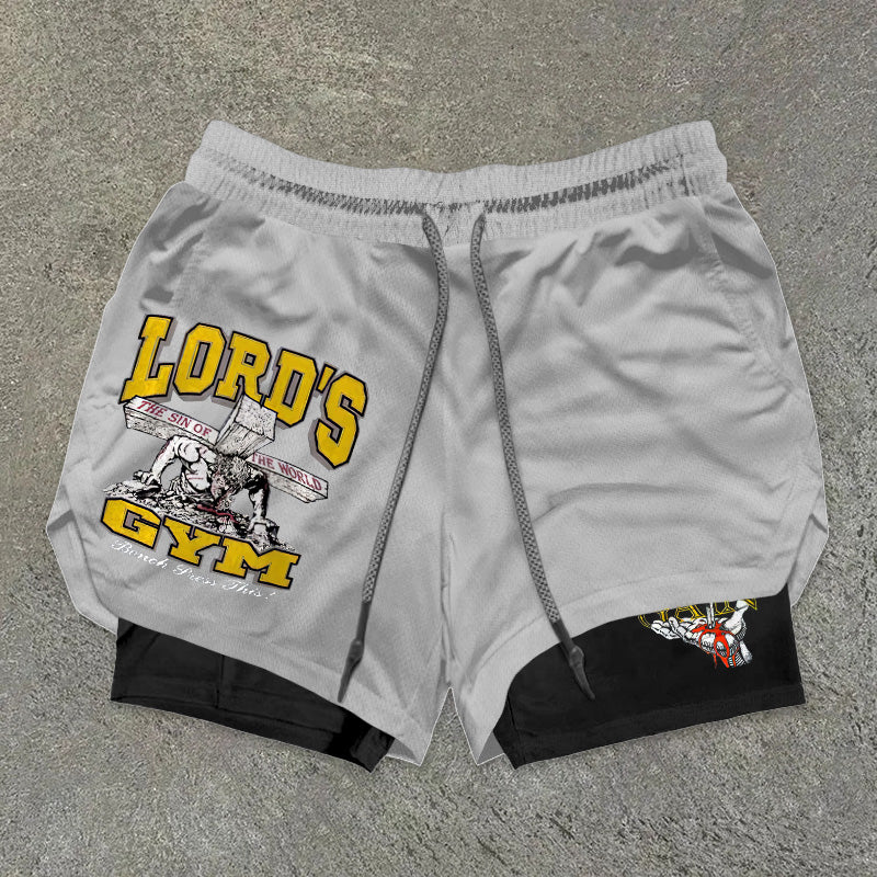 Lord's Gym Print Double Layer Drawstring Gym Shorts