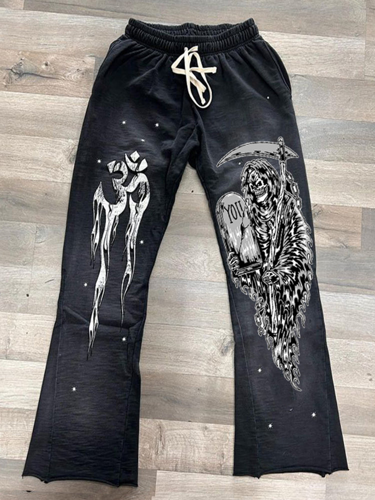 Vercoo Vintage Reaper Is Coming Graphic Stylish Casual Flared Sweatpants