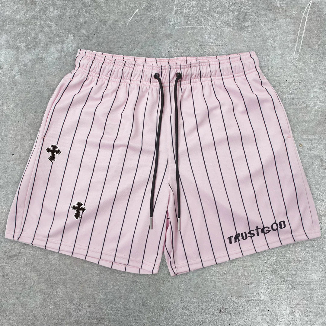 Faith Cross Striped Print Men's Mesh Shorts