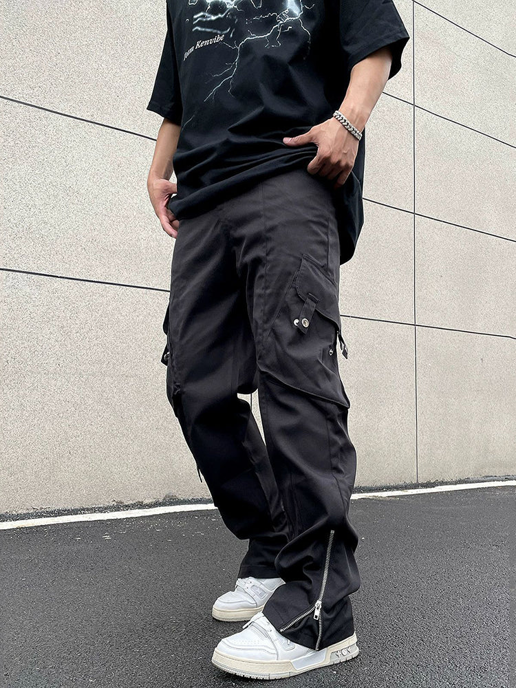 Men's Street Hip Hop Zipper Decoration Cargo Pants