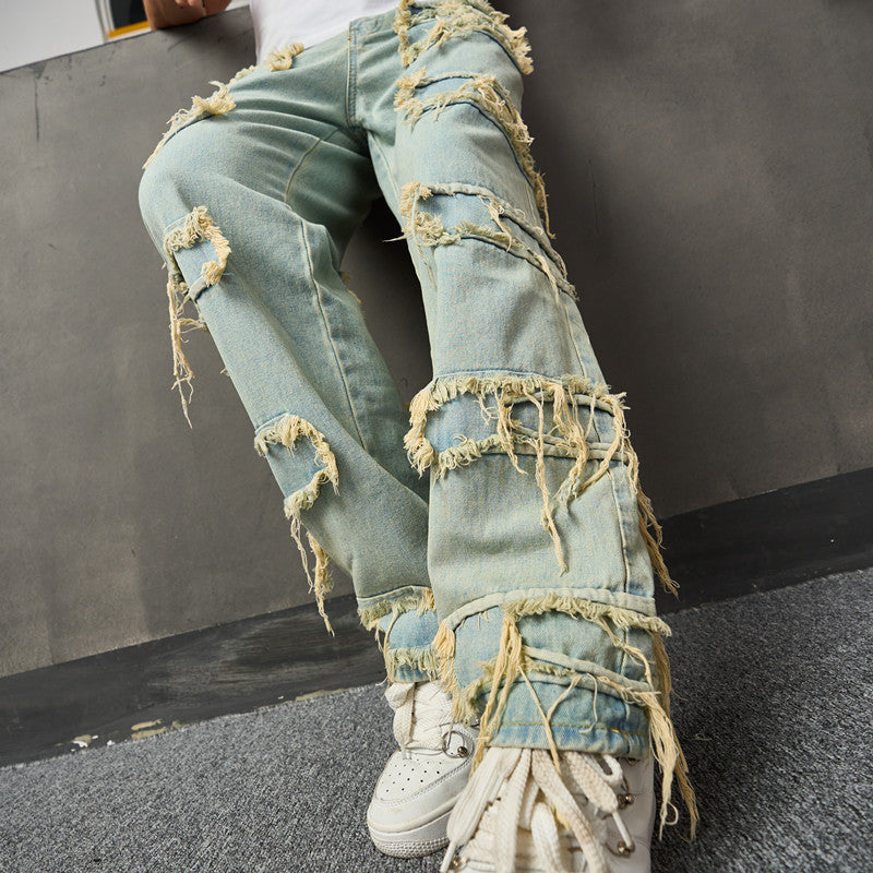 Men's Raw Edge High Street Boyfriend Street Denim Jeans