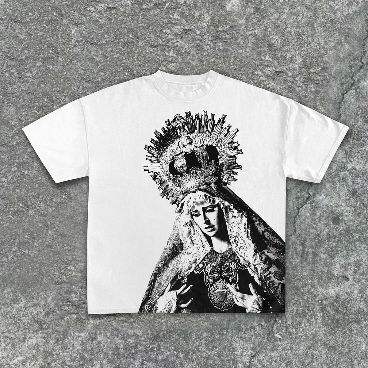 Vintage The Scriptures Of The Blessed Virgin Mary Print Cotton T-Shirt