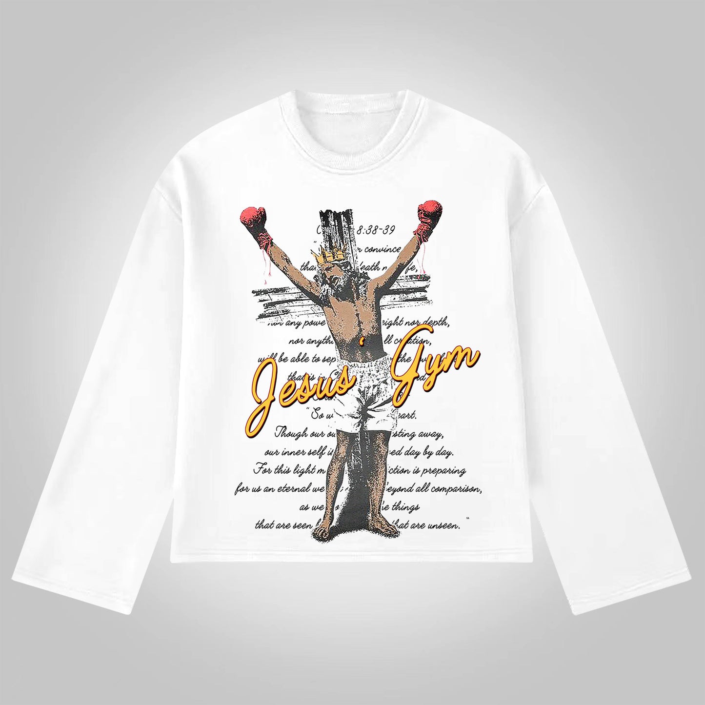 Vercoo Vintage Jesus' Gym Bible Graphic Print Cotton Long Sleeve T-Shirt