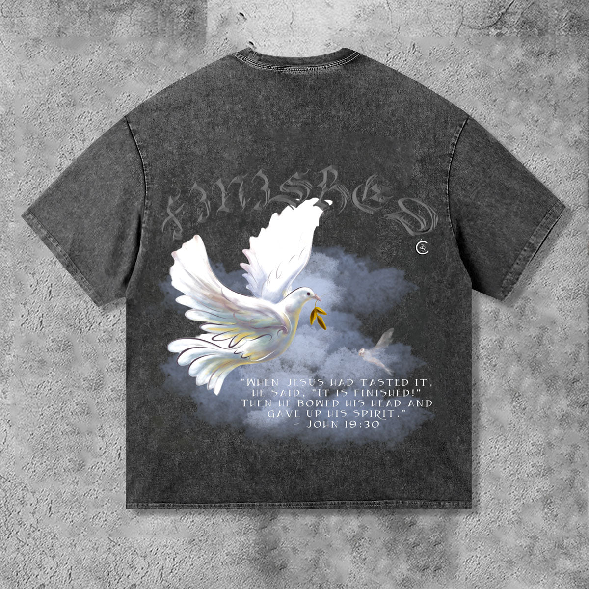 Vercoo Vintage White Dove Print Washed T-Shirt