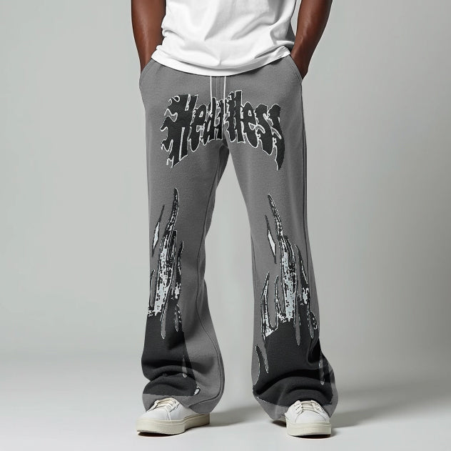 Men's Vintage Heartless Graphic Gray Flared Sweatpants