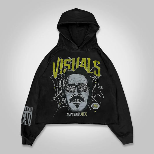 Vercoo Visual Portrait Graphic Print Cropped Hoodie