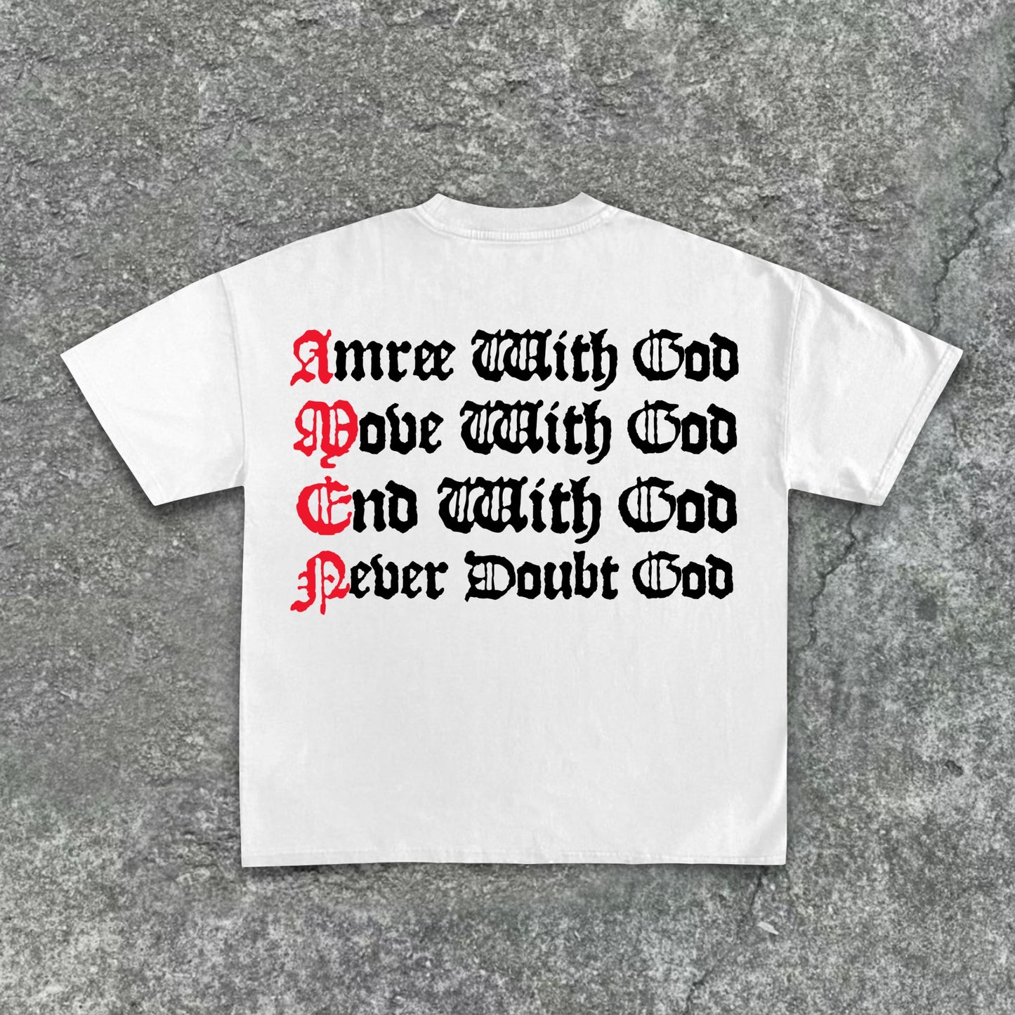 God Amen Alphabet Print Cotton T-Shirt