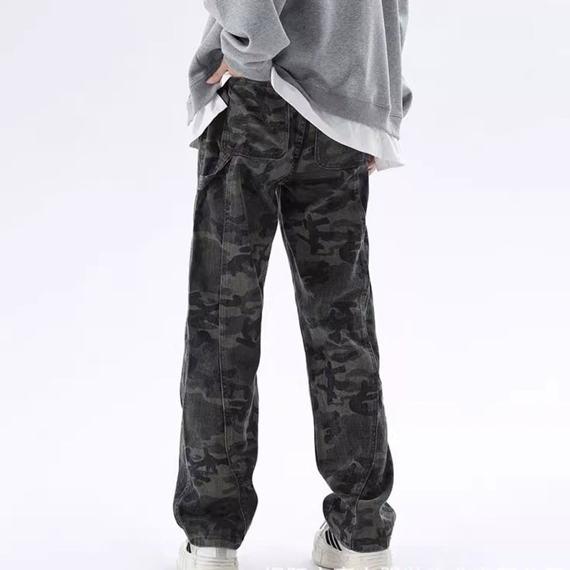 Men's Trendy High Street Ins Camouflage Patchwork Straight Pants