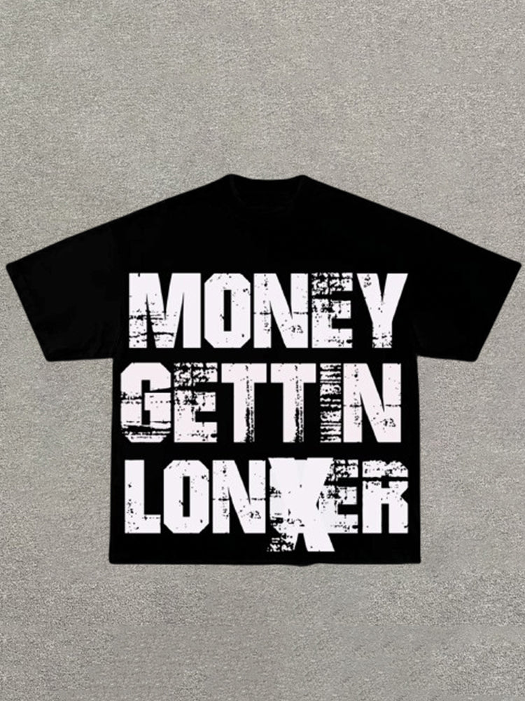 Vercoo Vintage Money Getting Longer Graphic Cotton T-Shirt