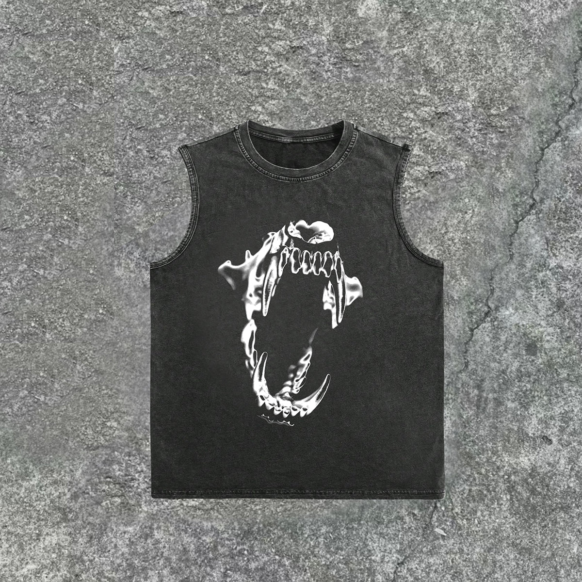 Vintage Vintage Wash Metal Fangs Print Sleeveless Tank Top