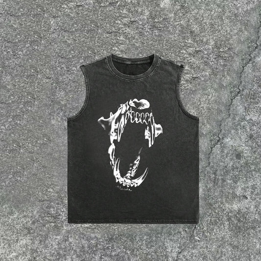 Vintage Vintage Wash Metal Fangs Print Sleeveless Tank Top