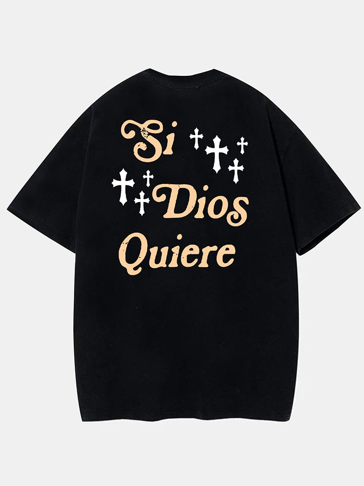 Men's Casual Si Dios Quiere Printed Cotton Short T-Shirt