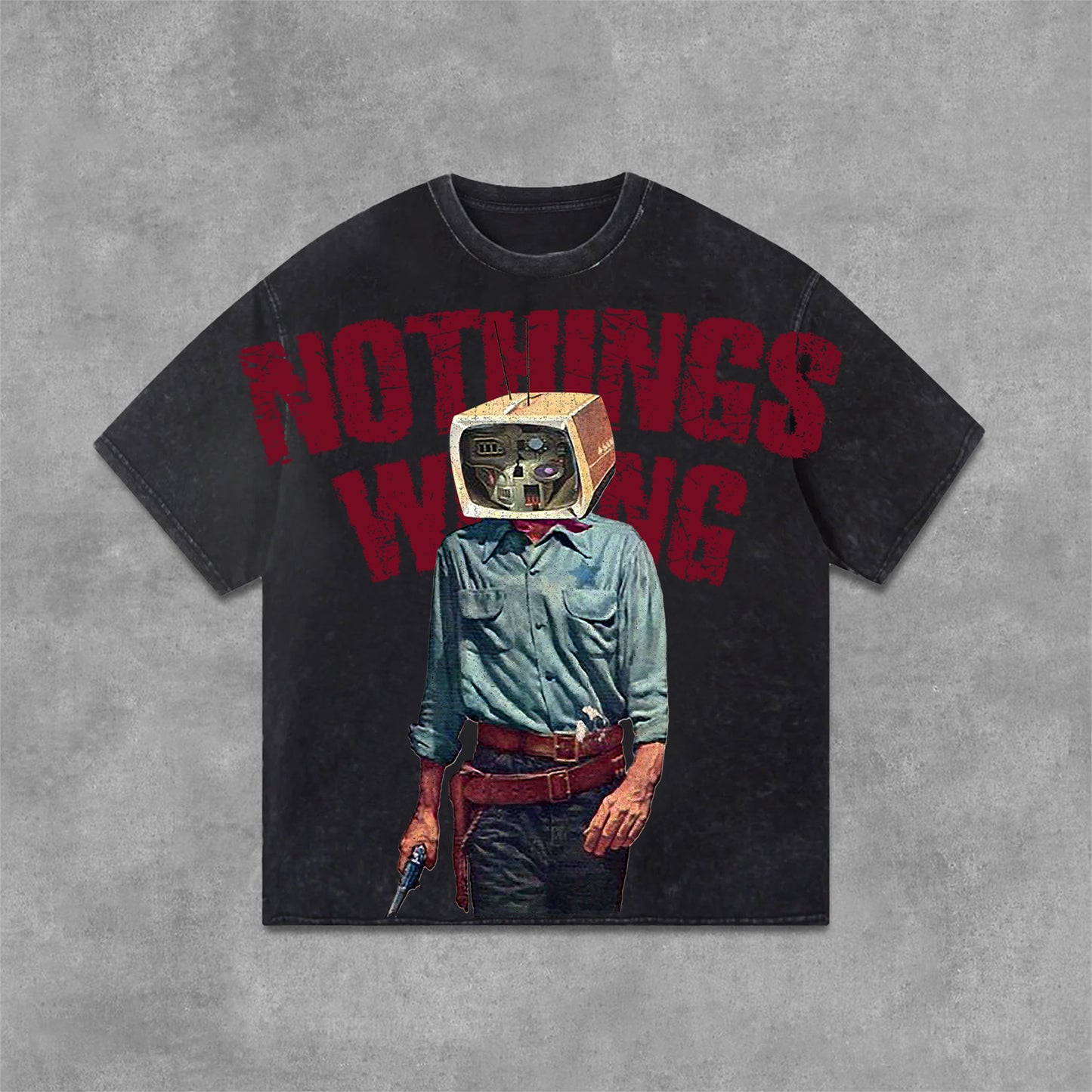 Vercoo Vintage Nothing Wrong Graphic Print Washed T-Shirt