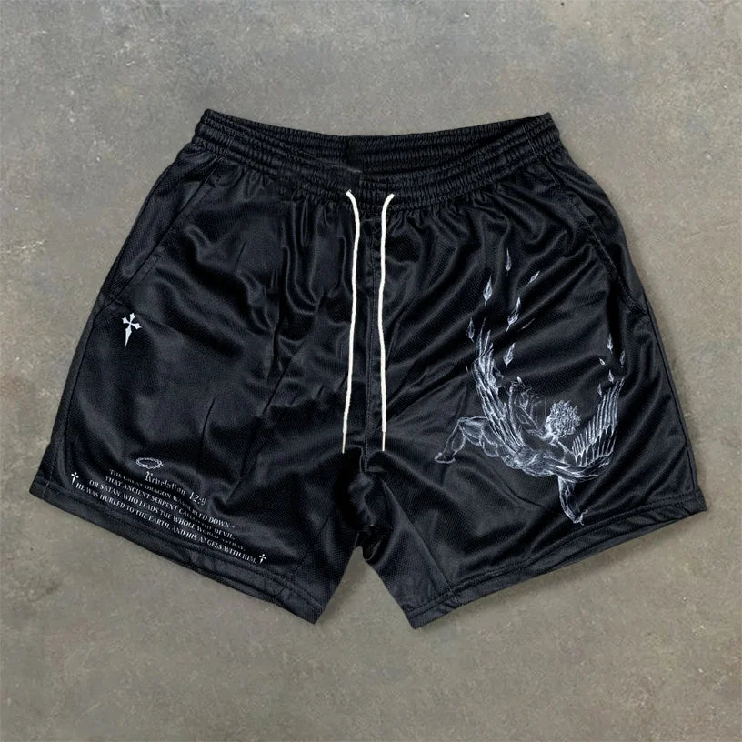 Fallen Angel Vintage Graphic Stretch Mesh Shorts