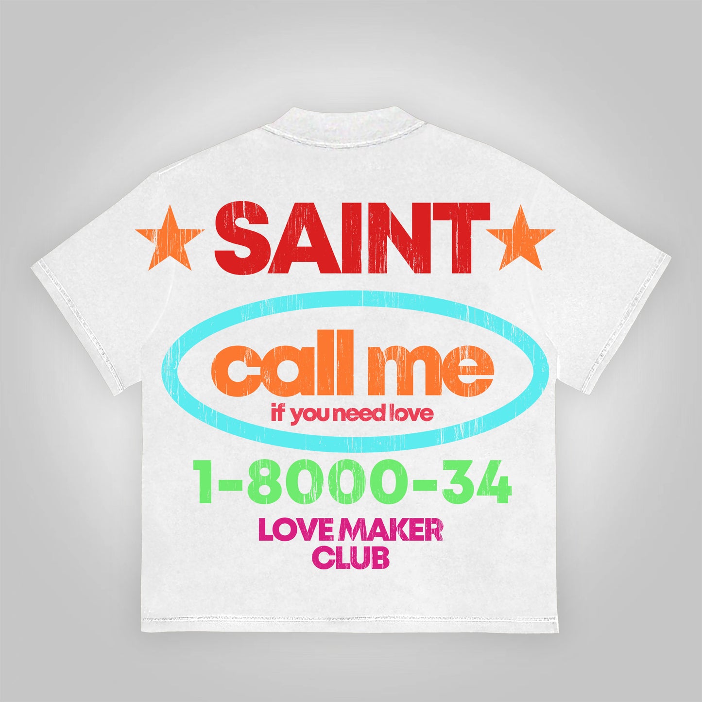 Vercoo Vintage Saint Call Me If You Need Love Graphic Short T-Shirt