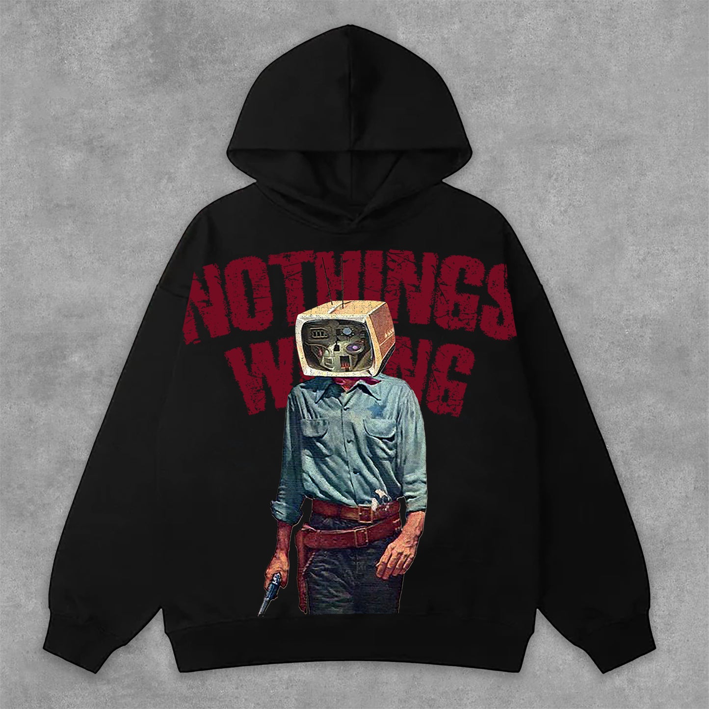 Vercoo Vintage Nothing Wrong Graphic Print Side Pockets Hoodie