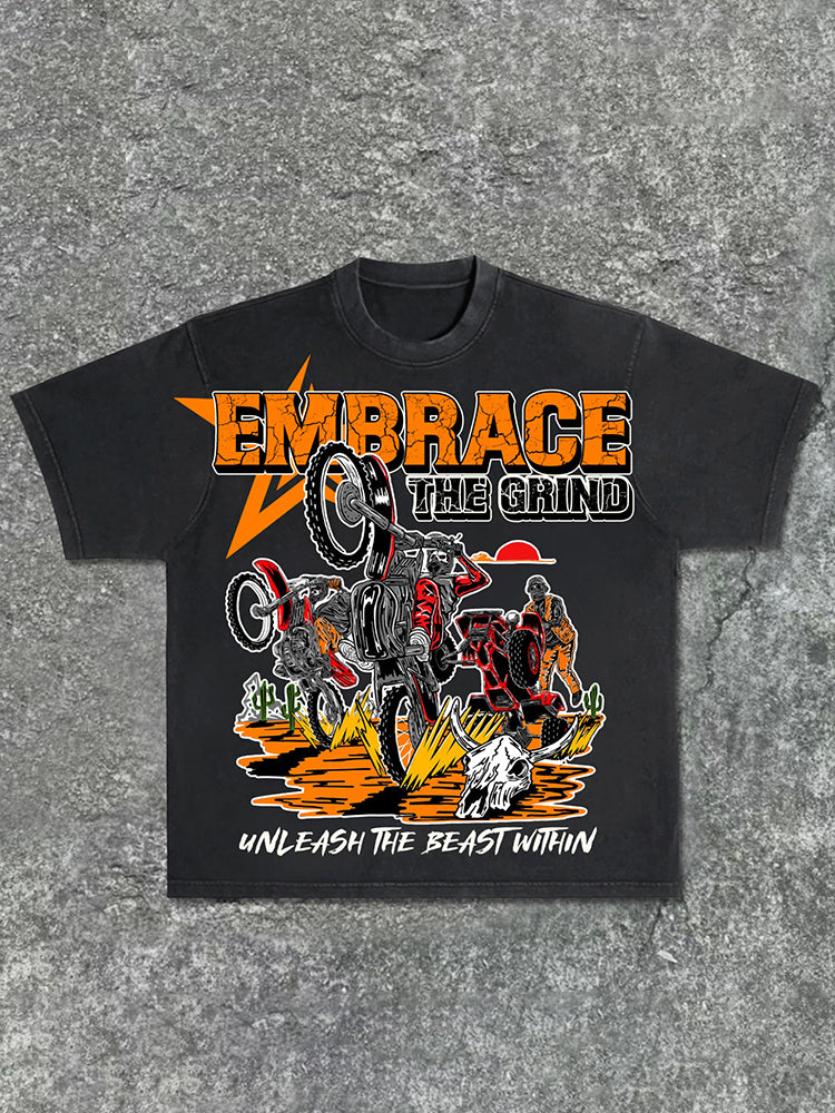 Vintage American Pattern - Embrace The Challenge Acid Washed T-Shirt