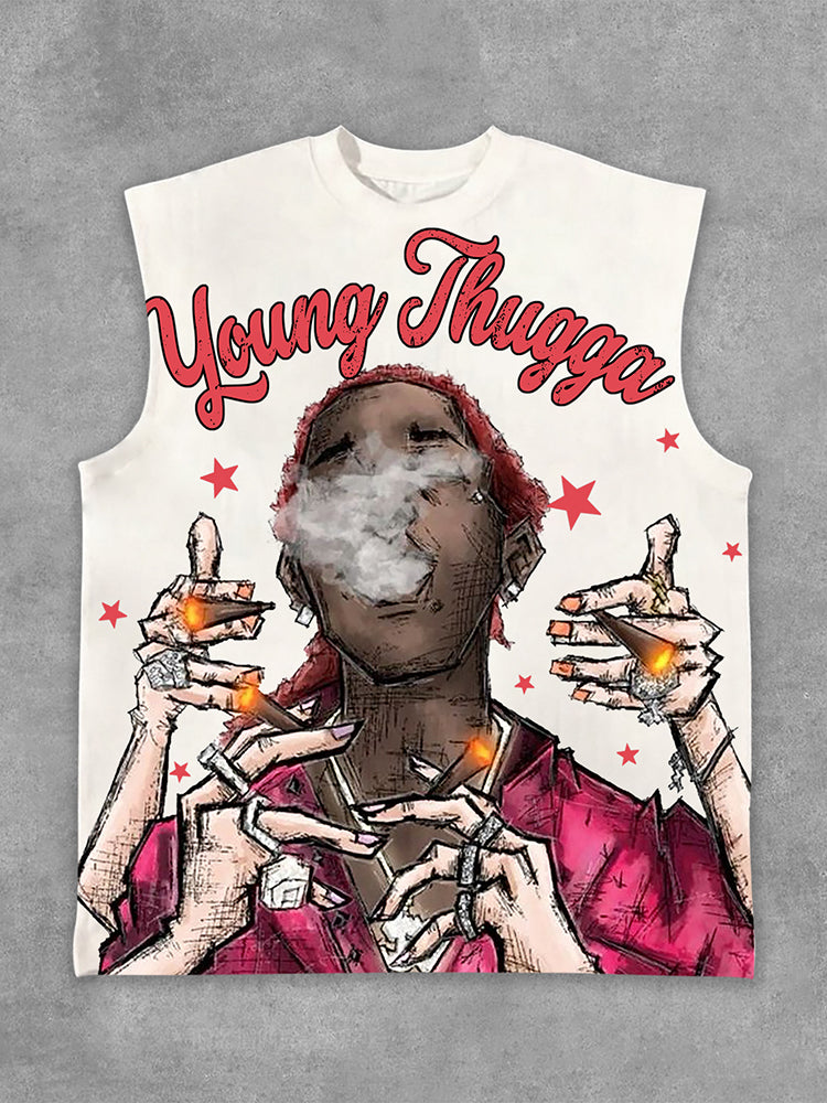 Young Thugga-Luh Lattt Graphics Print Cotton Tank Top