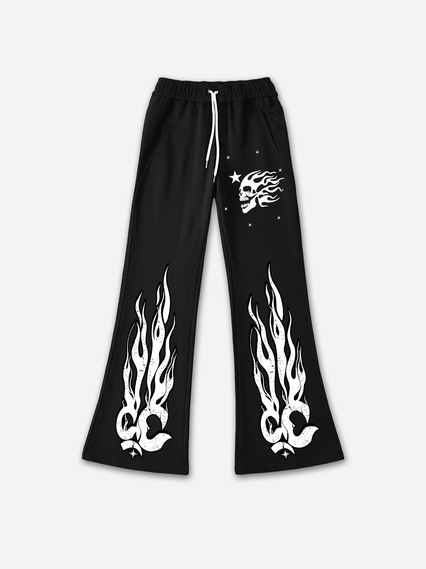 Vintage HeartStar Fire Print Graphic Flared Sweatpants