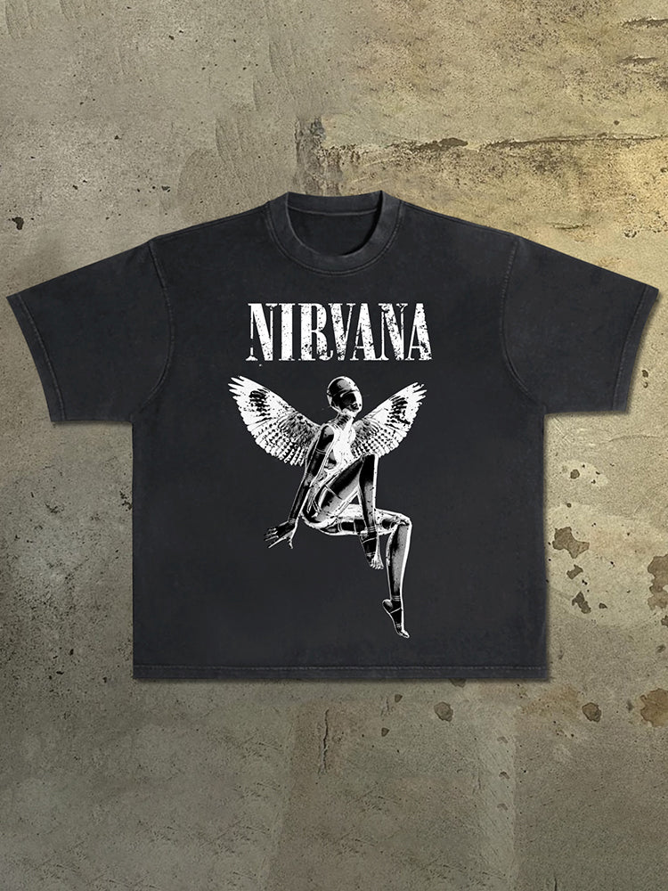 Nirvana Rebirth - Vintage Empty Mountain Base Print Acid Washed T-Shirt