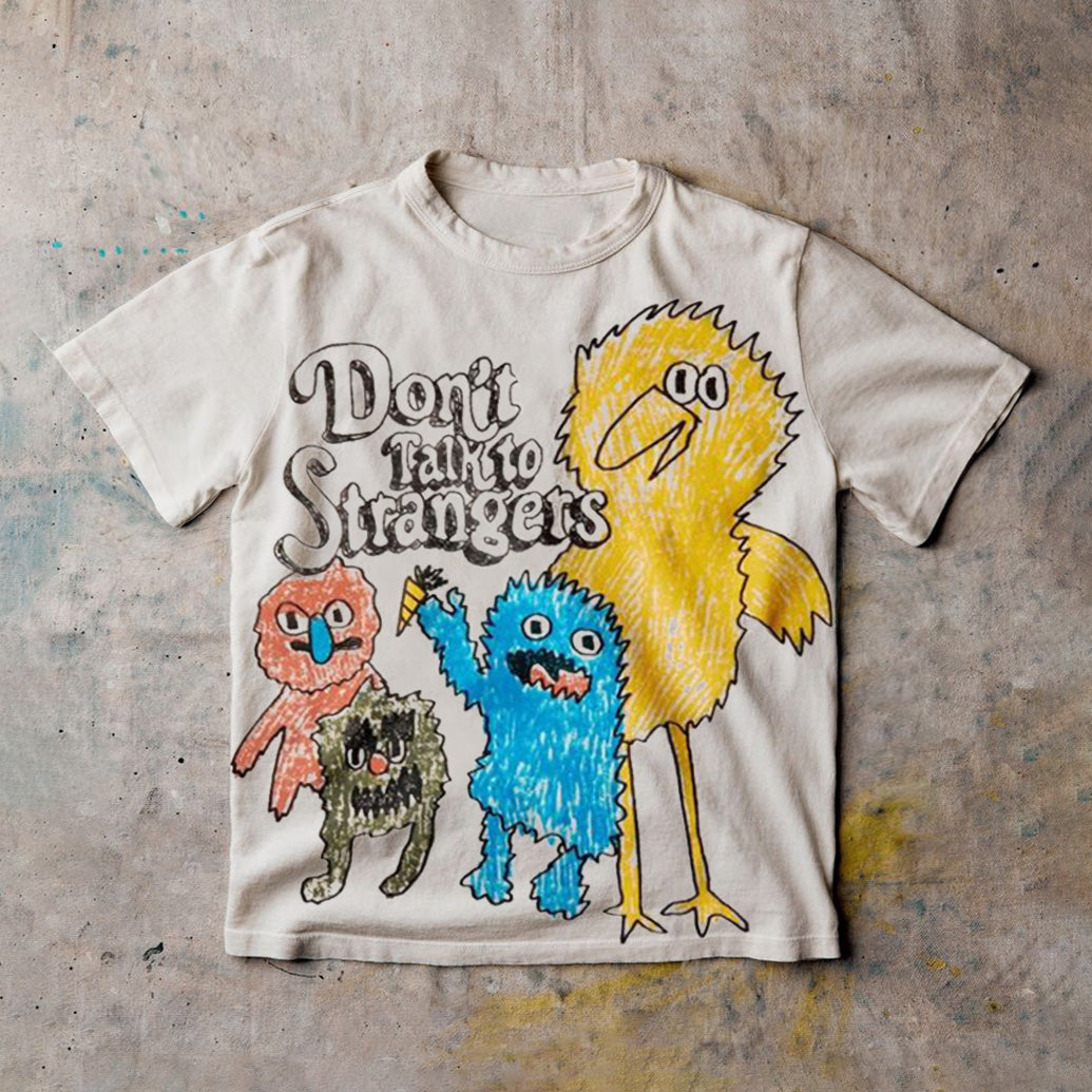 Don't Talk To Strangers Graffiti Graphics Printed Cotton T-Shirt