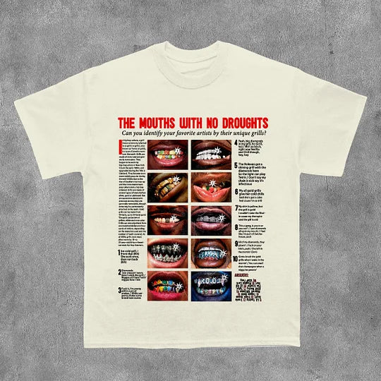 Vercoo Vintage The Mouth With No Droughts Graphic Print T-Shirt