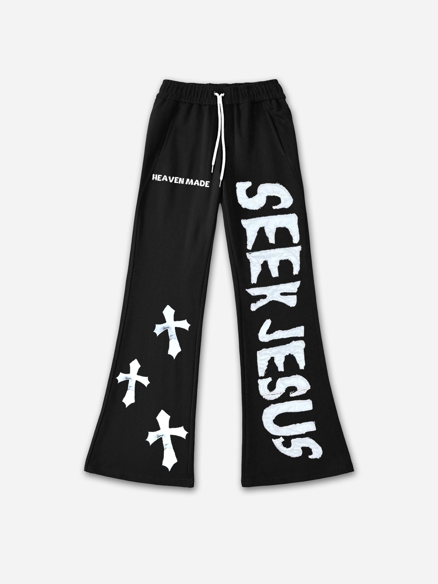 Vercoo Vintage Seek Jesus Heaven Made Graphic Casual Flared Trousers