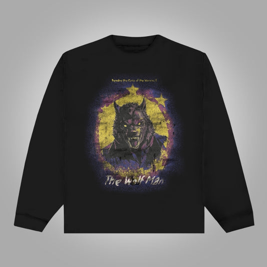 Vercoo Vintage The Wolf Man Graphics Cotton Long Sleeve T-Shirt