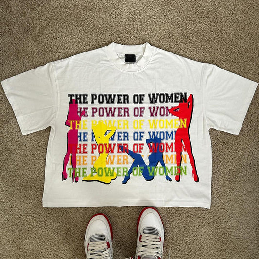 Vercoo Vintage The Power Of Women Graphic Cotton T-Shirt