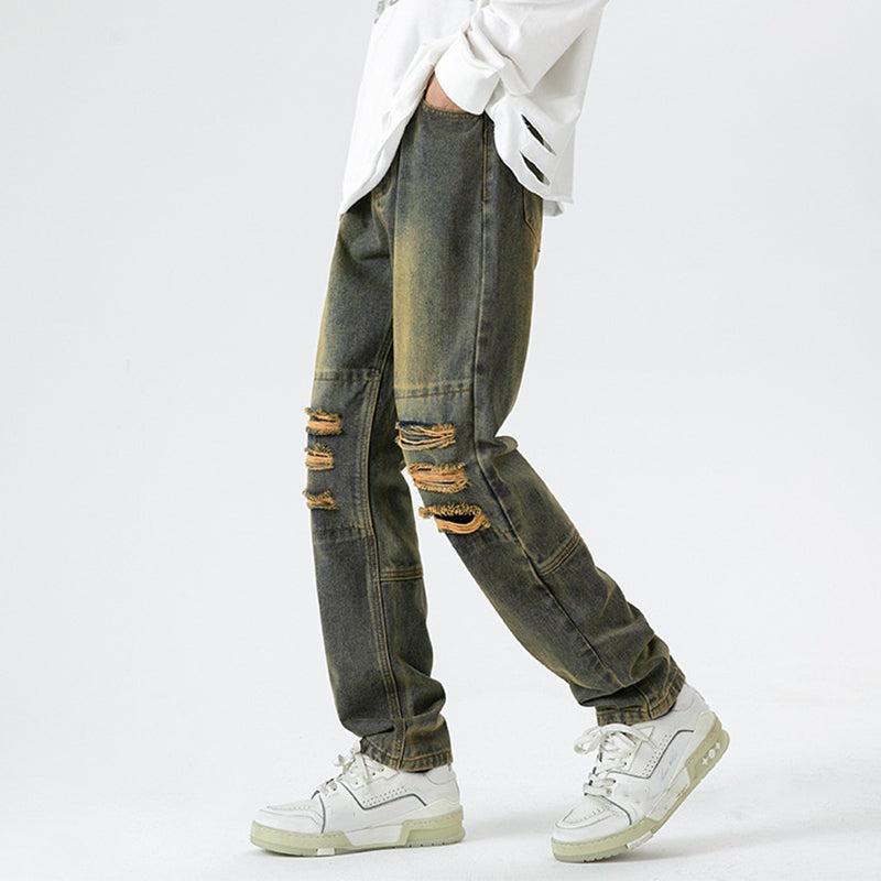 Men's Retro Street Trendy Ripped Patch Jeans