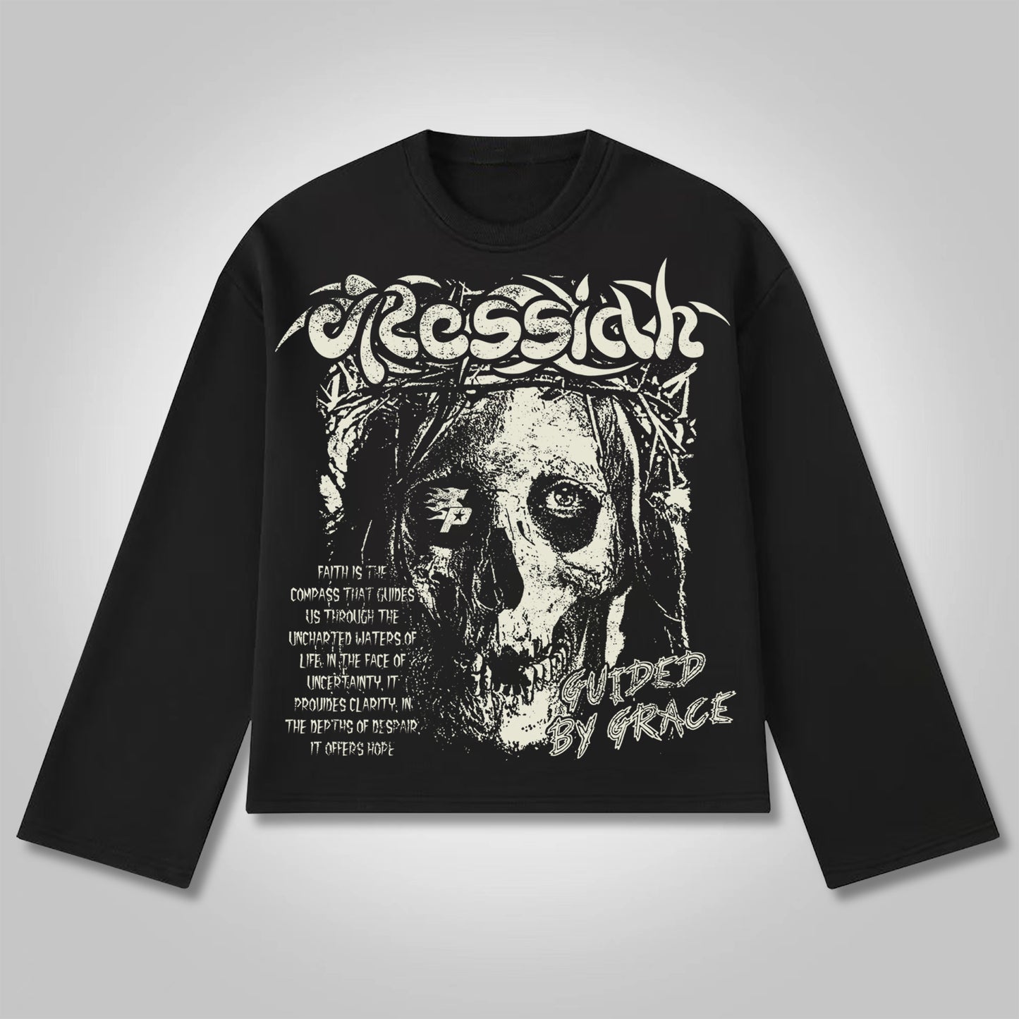 Vercoo Vintage Skull Jesus Faith Graphic Cotton Long Sleeve T-shirt