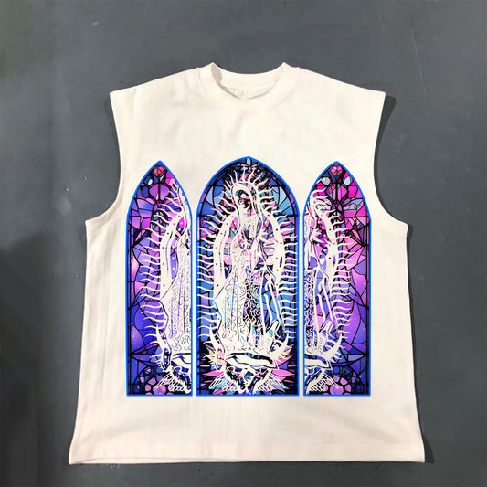 Men's Original Night Glow Textured Stained Glass Print Cotton Tank Top