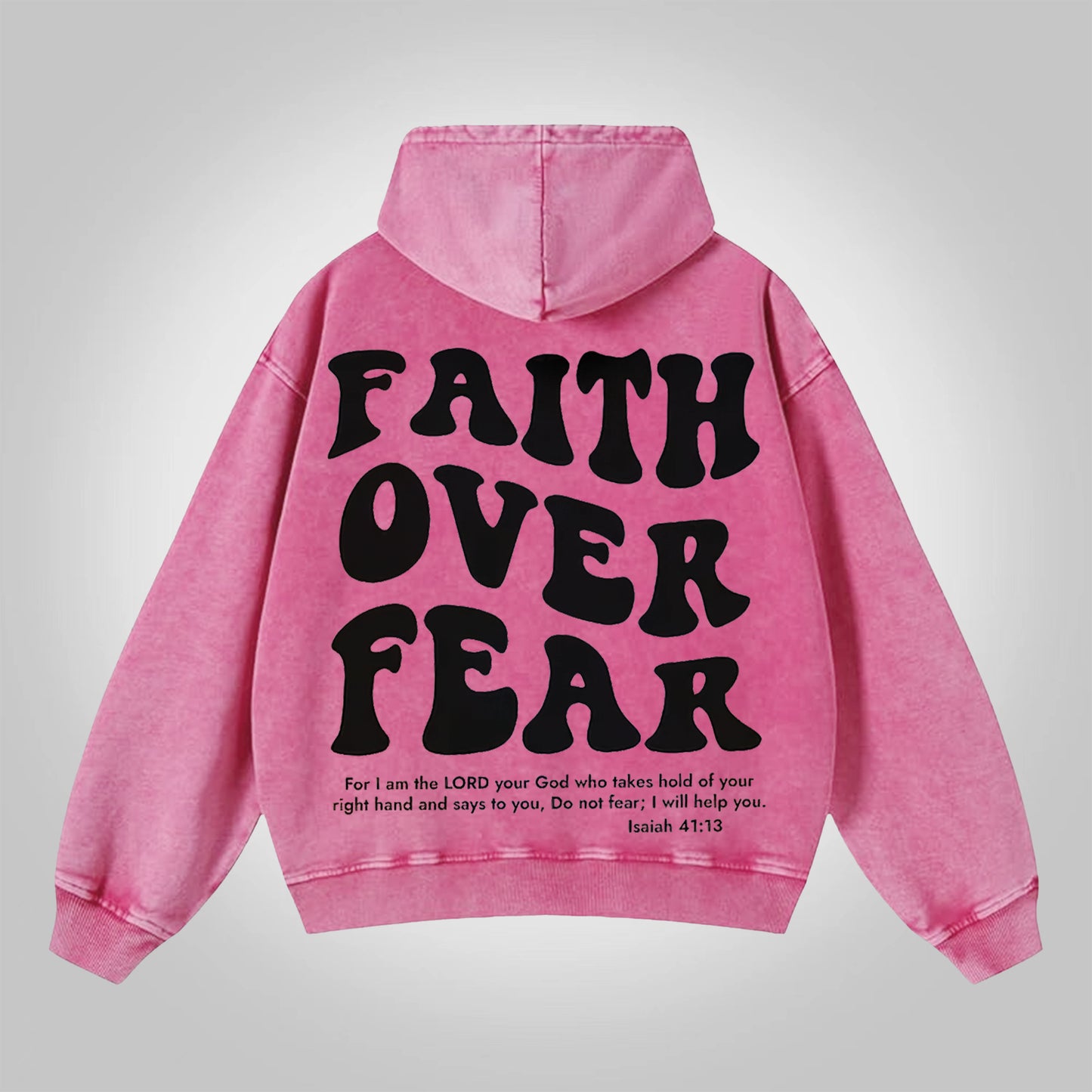 Vercoo Vintage Isaiah 41:13 Christian Faith Over Fear Graphic Acid Washed Oversized Hoodie