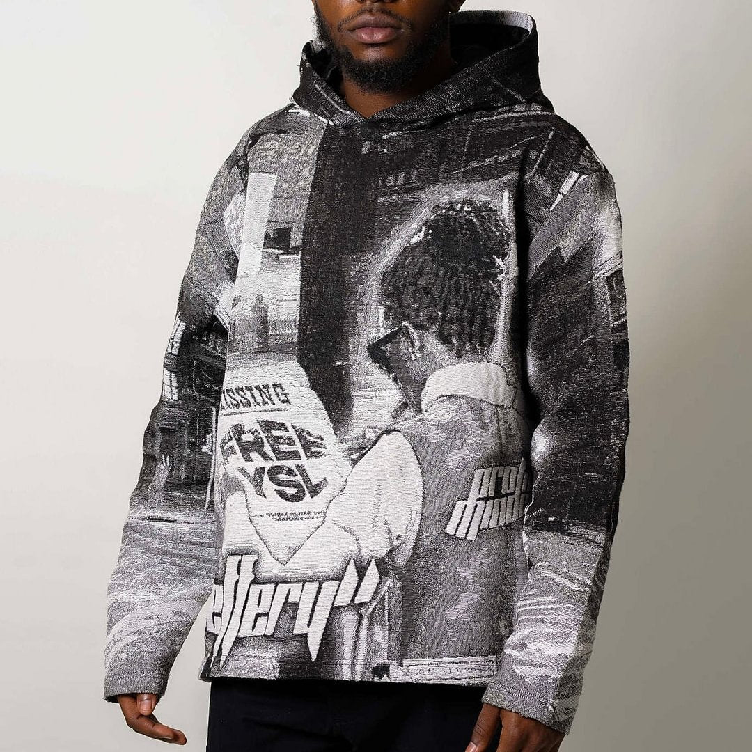 Art Retro Jeffery Graphic Tapestry Knit Hoodie