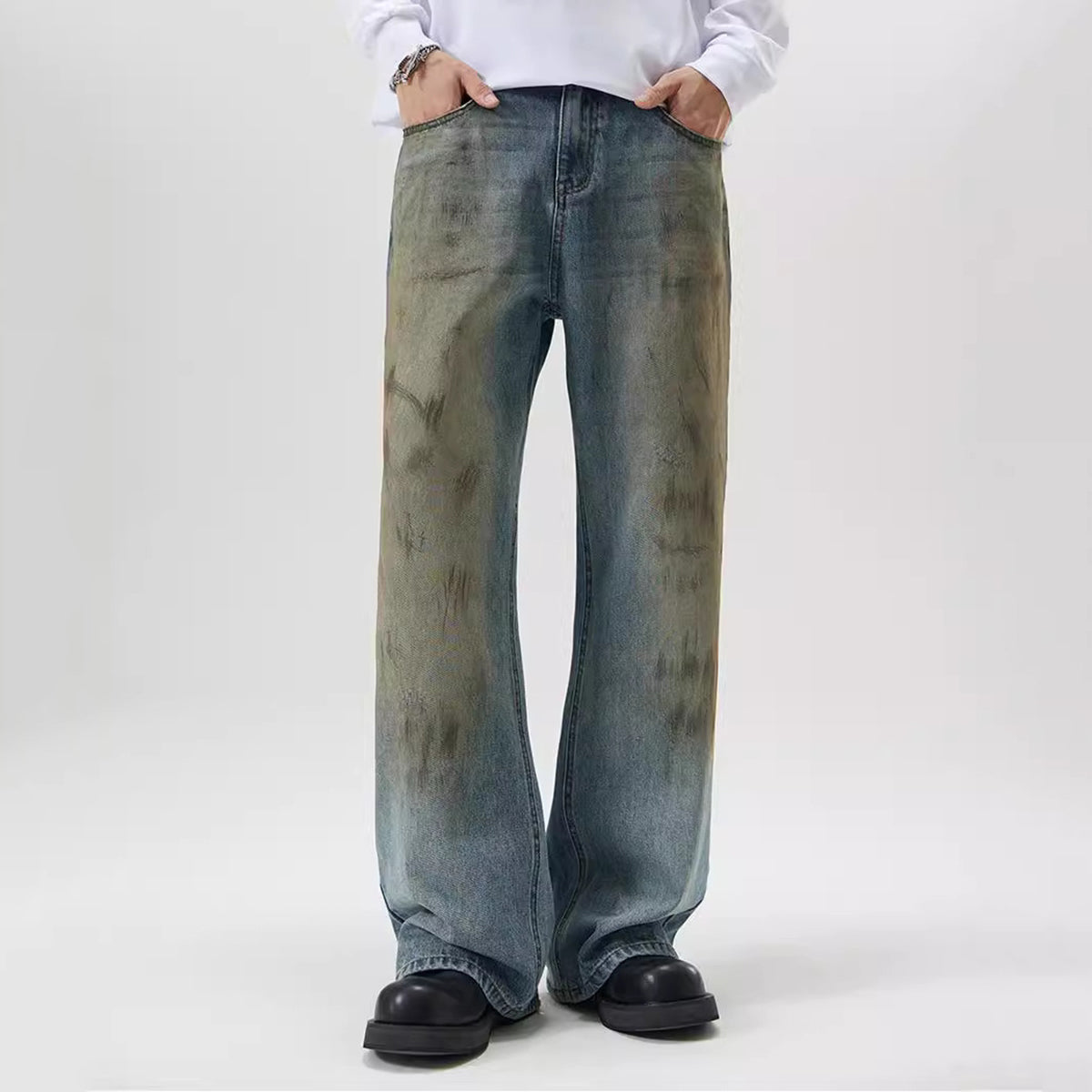 Men's Mud-Dyed Dirtyfit Loose Bootcut Jeans