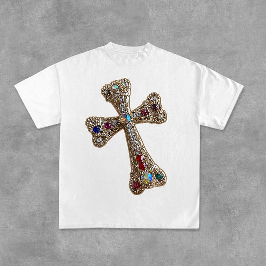 Diamond Cross Graphic Print Cotton T-Shirt