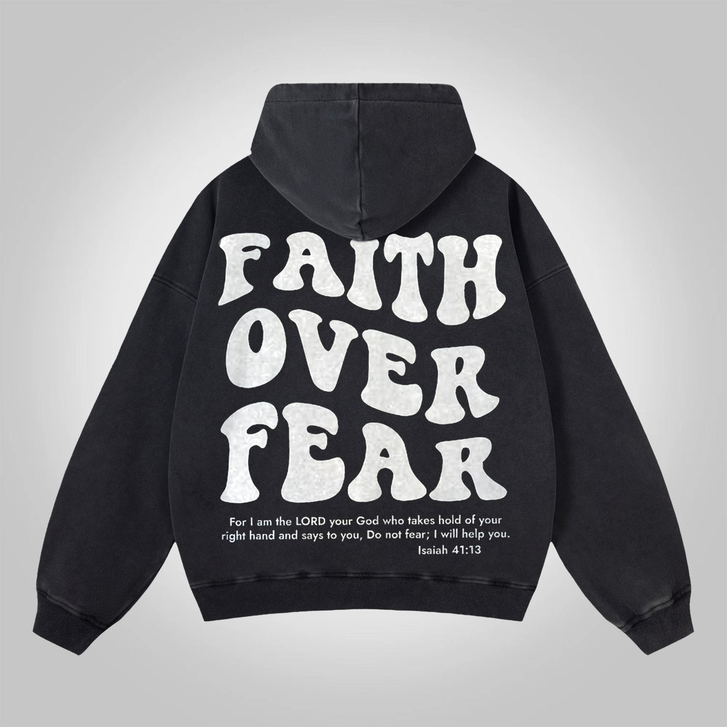 Vercoo Vintage Isaiah 41:13 Christian Faith Over Fear Graphic Acid Washed Oversized Hoodie