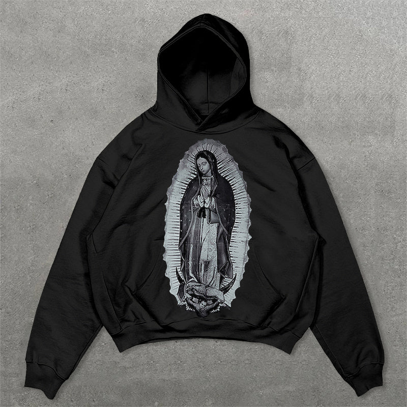 Vercoo Vintage Our Lady Of Guadalupe Graphic Oversized Hoodie