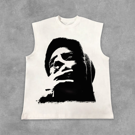 Vercoo Vintage Portrait Graphic Print Cotton Tank Top