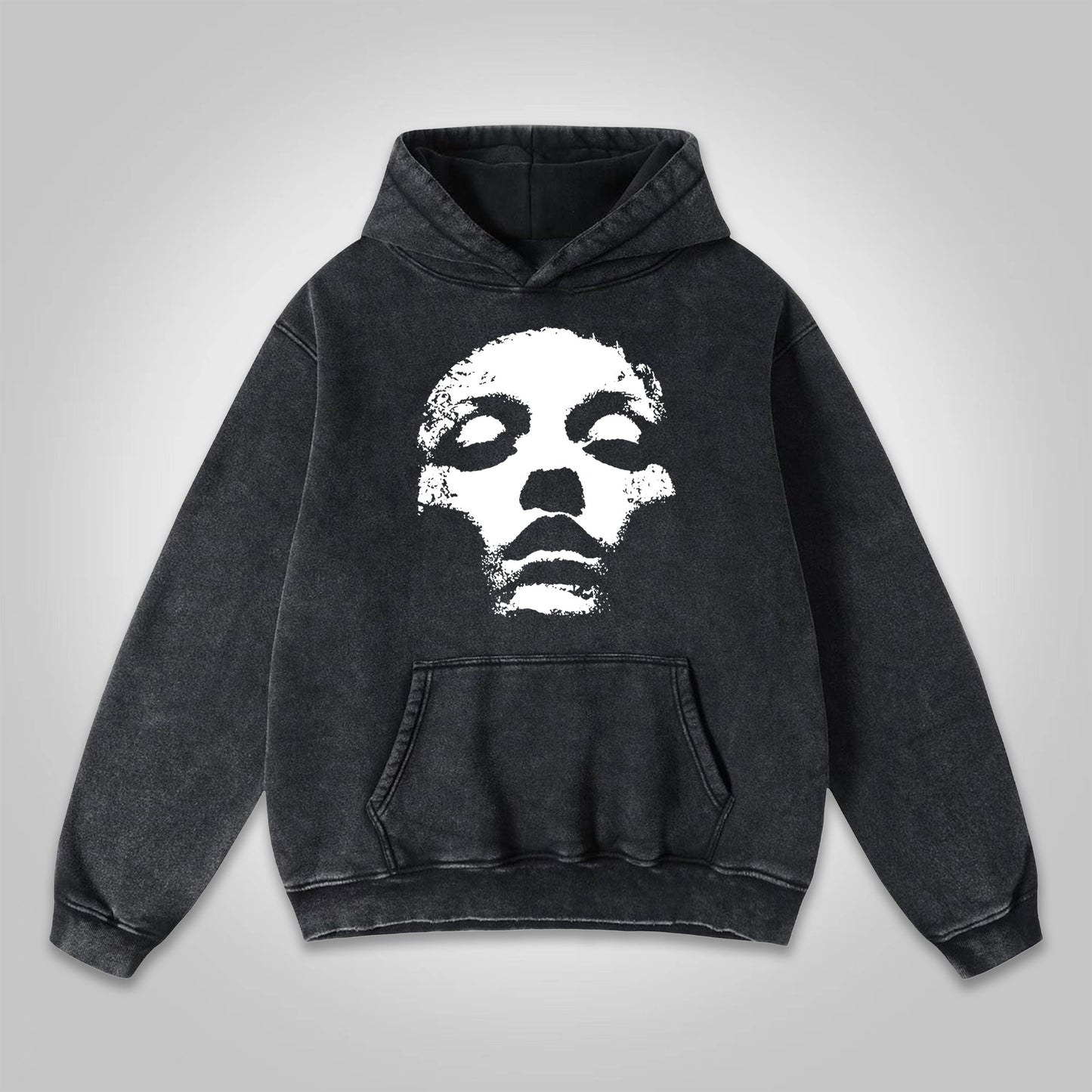 Vintage Portrait Graphic Print Washed Pocket Hoodie