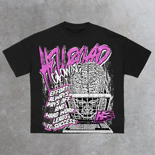 Hell Road Retro Brainstorm Print Cotton T-Shirt