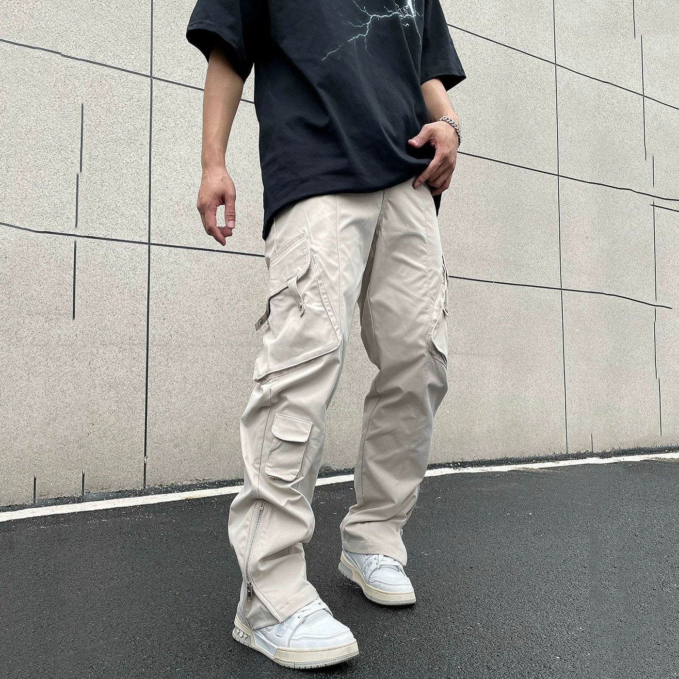 Men's Street Hip Hop Zipper Decoration Cargo Pants