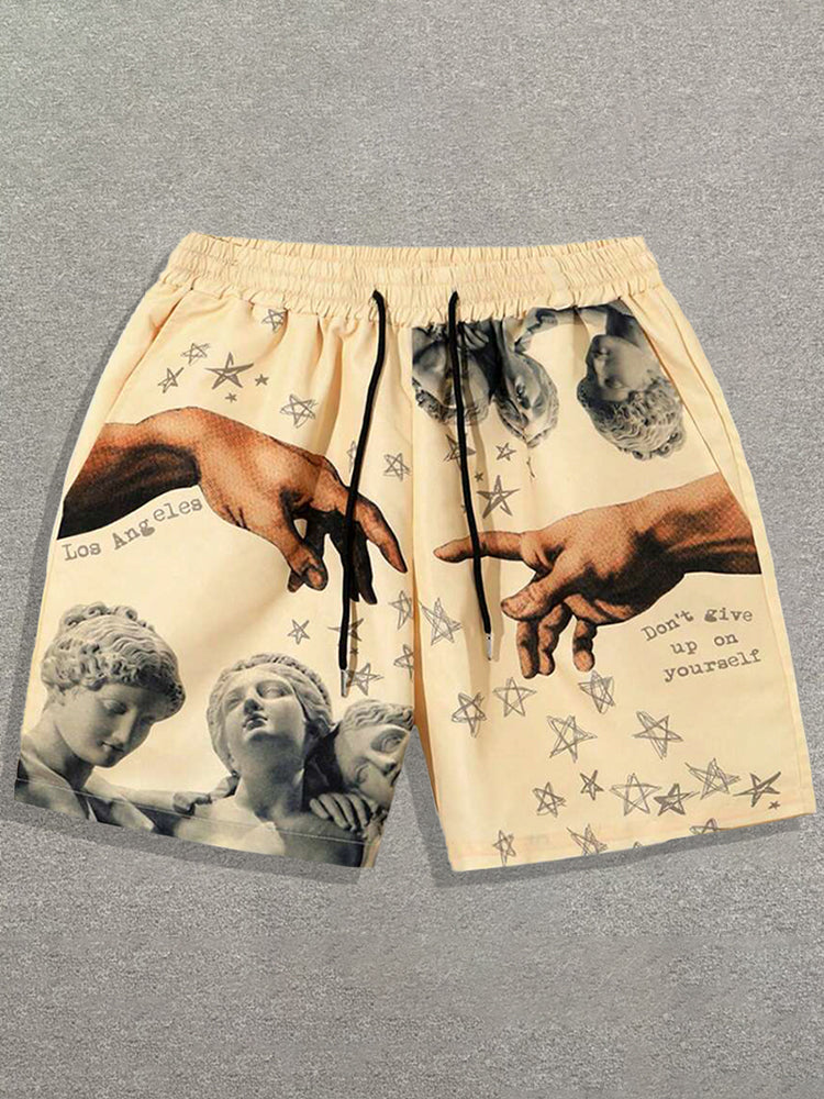 Vercoo Vintage Street Angel Graphic Drawstring Drawstring Shorts