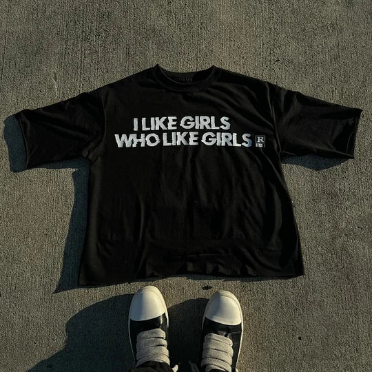 I Like Girls Vintage Graphic Print T-Shirt