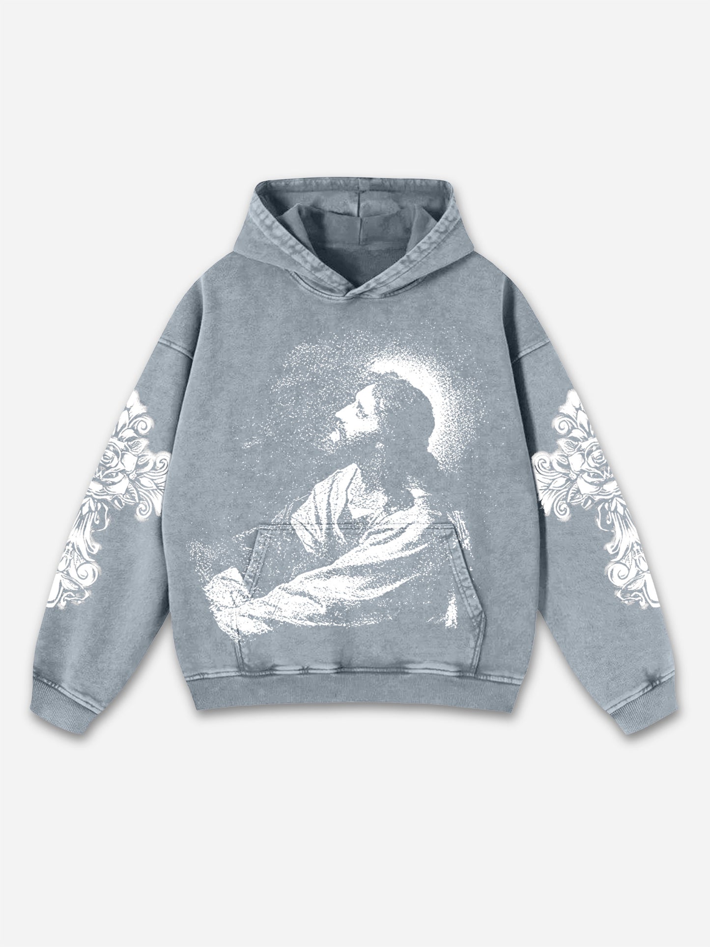 Vintage Jesus Thinker Graphic Acid Washed Oversized Hoodie