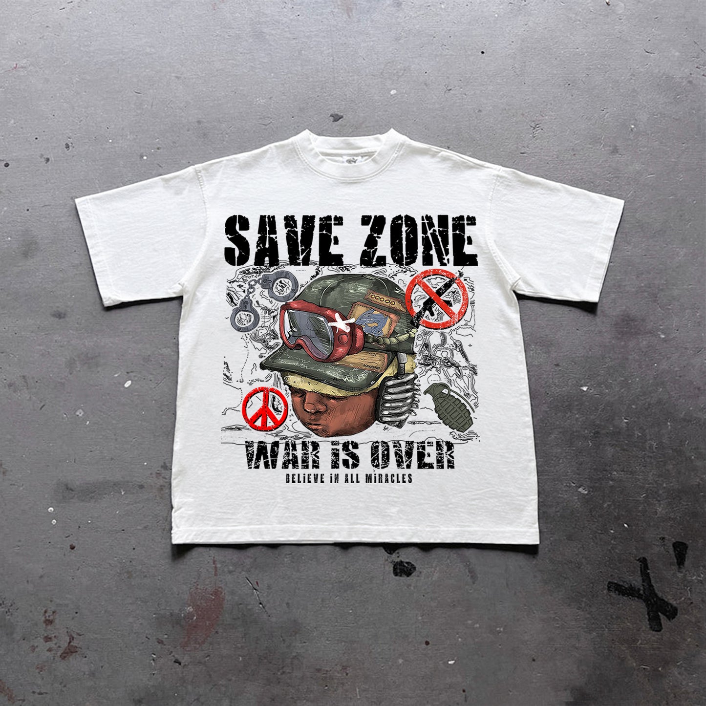 Vercoo War Is Over Flame Boy Graphic Print Cotton T-Shirt