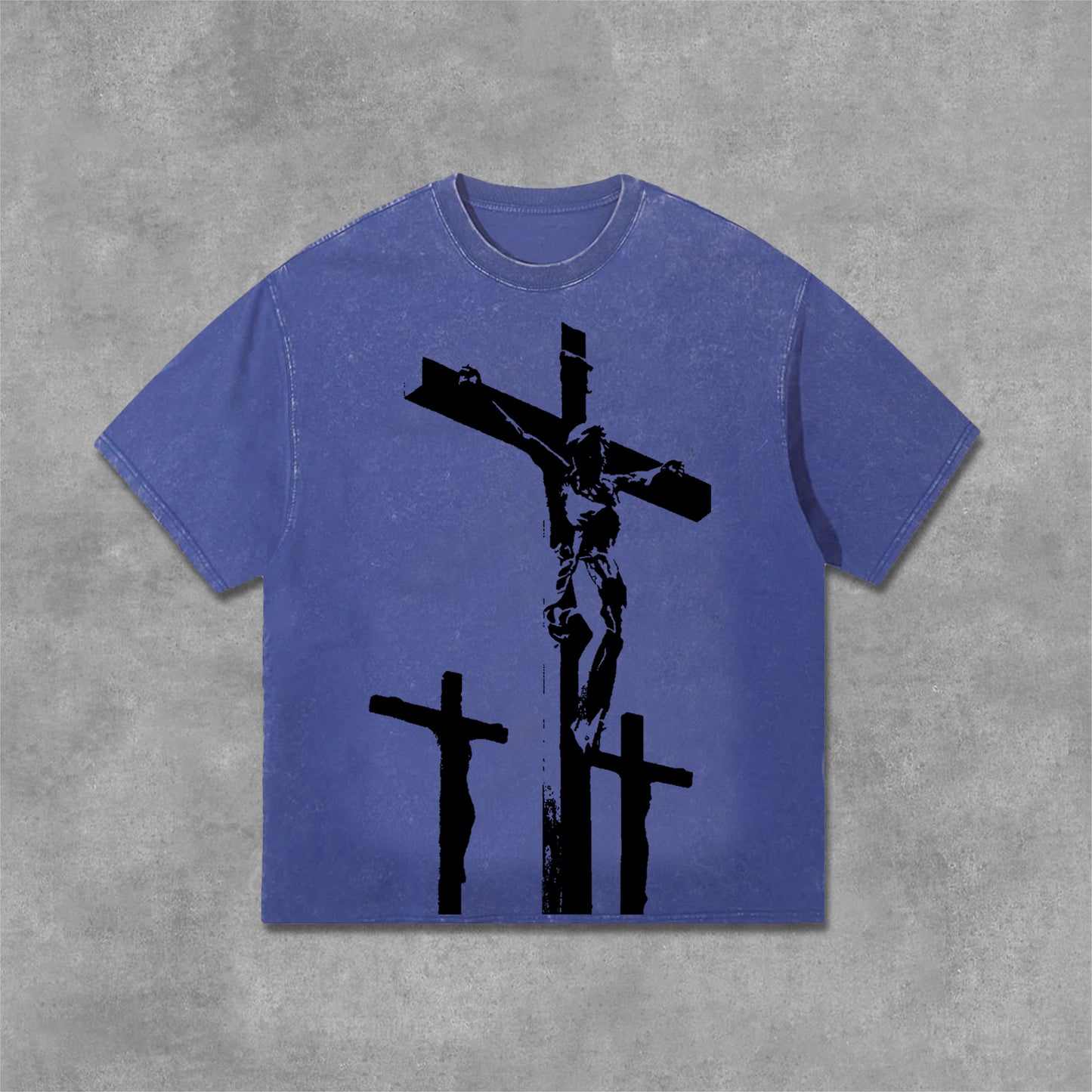 Jesus Cross Graphics Print Acid Washed T-Shirt